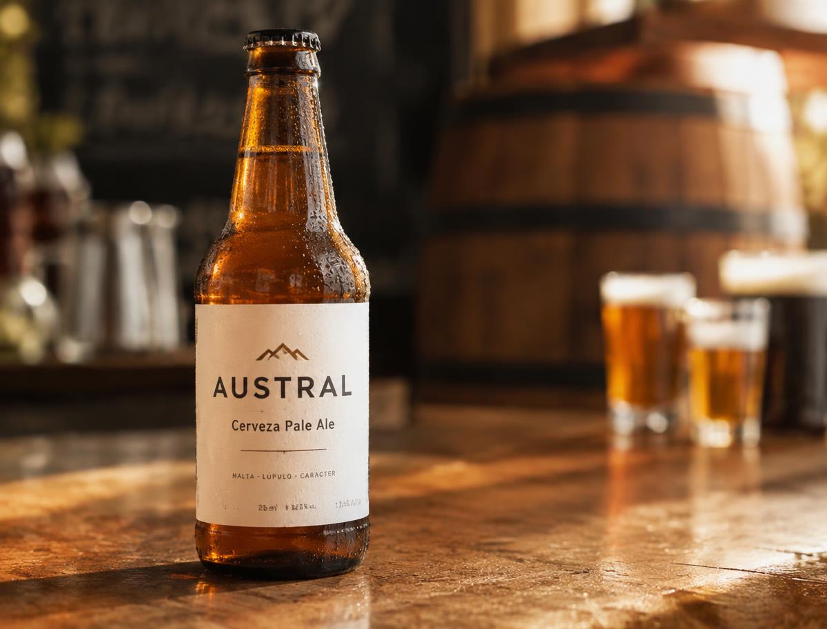 Botella de cerveza artesanal etiquetada