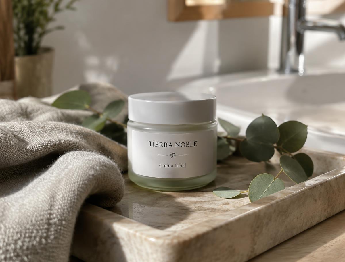 Crema facial natural con etiqueta blanca